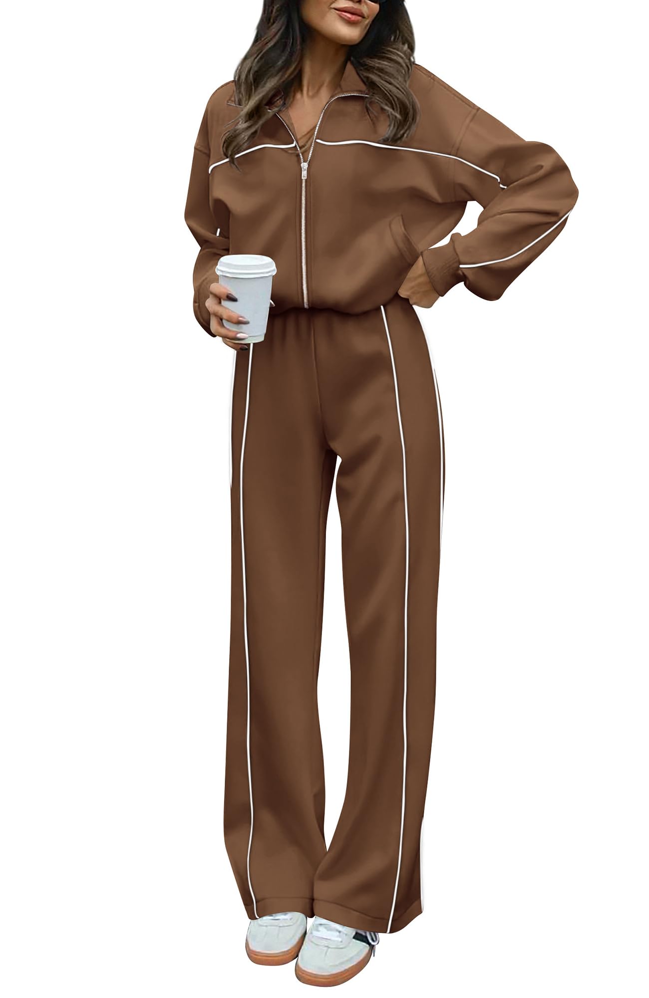 BTFBM Women's Two Piece Tracksuit Fall 2026 Long Sleeve Zip Up Sweatshirt Long Pants Outfits Jogger Sweatsuit Sets