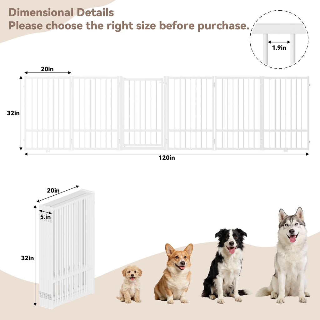 SNUOWU Full Metal Freestanding Dog Gate with Door, 24'' Height Foldable Pet Dog Fence for Indoor & Outdoor, 2 Panels Extra Wide Free Standing SmallDog Gates for Doorways,House,Stairs,Porch,Deck,Yard