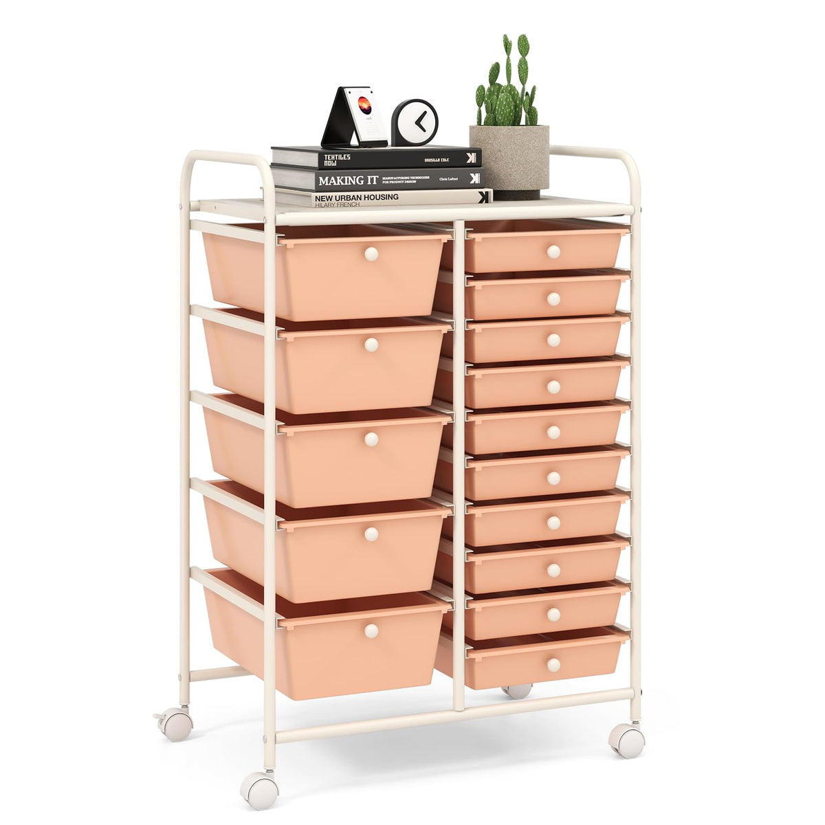 LDAILY 9 Drawer Rolling Storage Cart, Rolling Cart with Drawers for Classroom, Art Supply Craft Organizer on Wheel with Metal Frame & Handles for Home Office School