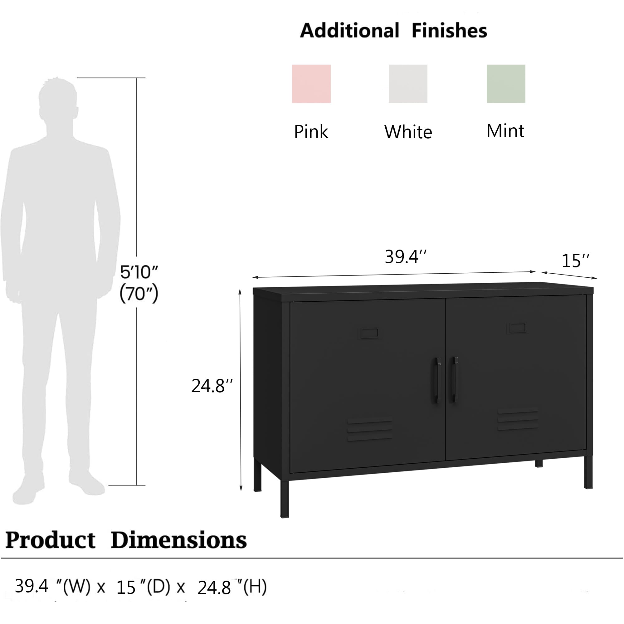 2 Door Steel Accent Cabinet,Black Metal Storage Cabinet with Adjustable Shelf,2-Tier Office Cabinet,Multipurpose Metal Locker Storage Cabinet for Office Home,Music Studio