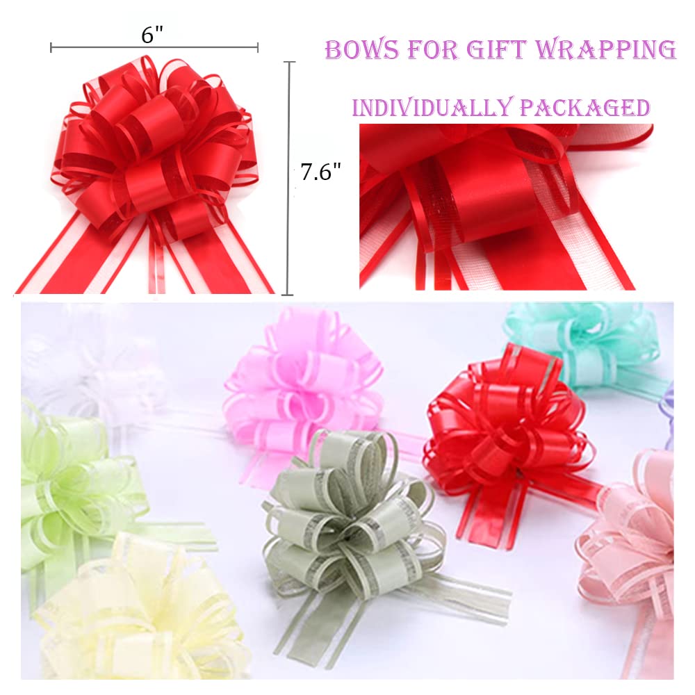 6 PCS Large Pull Bows,Bow for Gift Wrapping,6 inches,Christmas Party Birthday Gift Wedding Ribbon Bows for Wrapping Boxes or Flower Decorations, Valentine's Day Gift Decorations