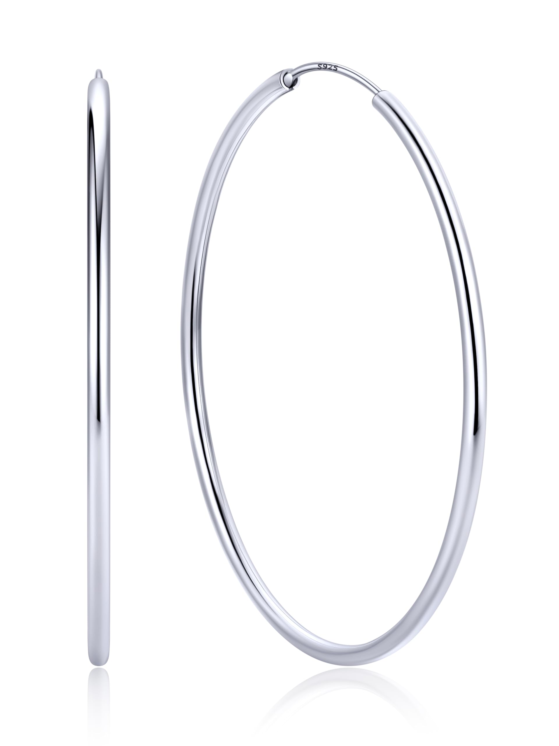 ChicSilver 925 Sterling Silver Hoop Earrings for Women Hypoallergenic, Lightweight Large Gold Plated Silver Hoop Earrings, Endless Hoops Earring 20/30/40/50/60/70MM