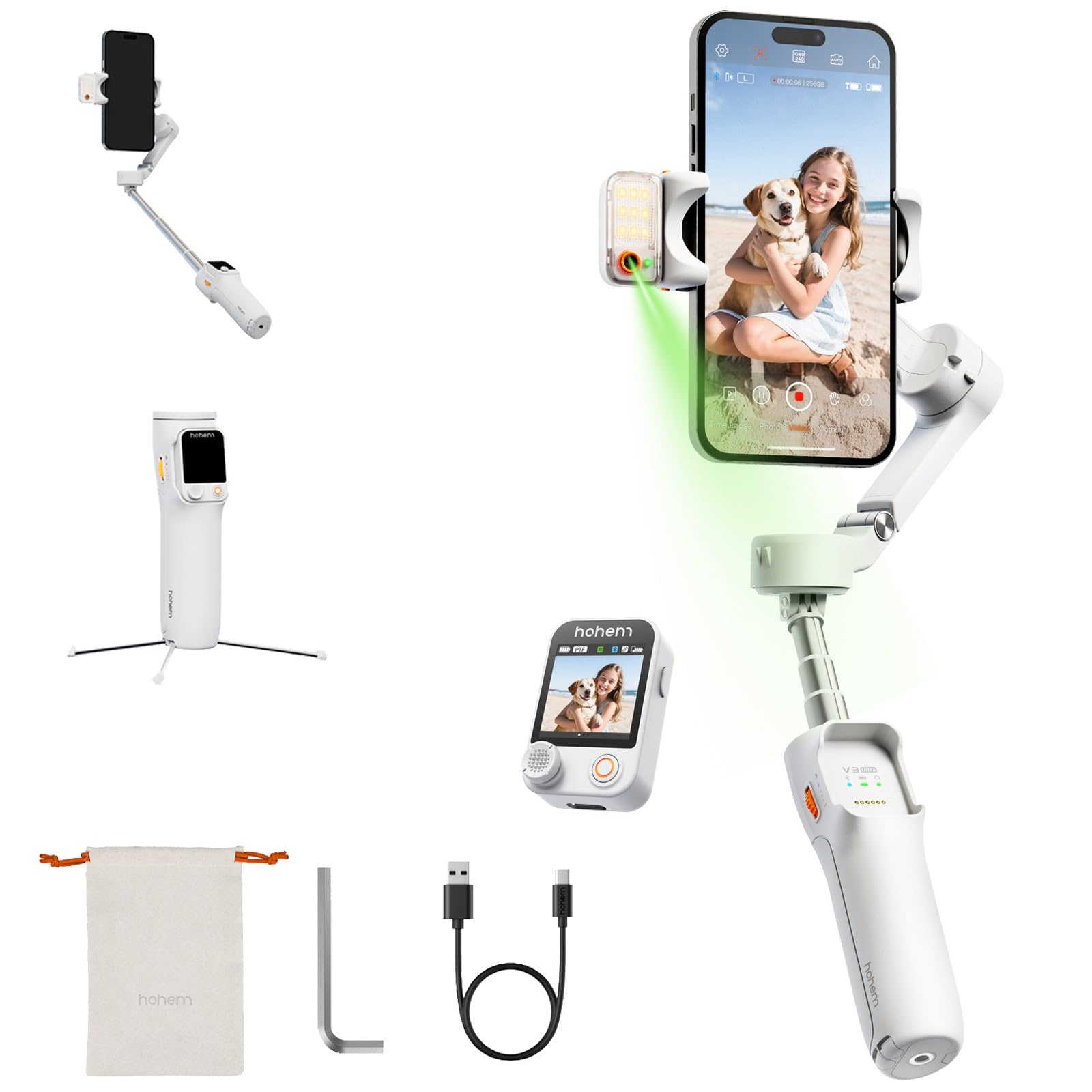 Hohem iSteady M7 Gimbal Stabilizer for iPhone,3-Axis Gimbal for Smartphone w/AI Tracking,Detachable Remote,Extendable Pole,Magnetic Light,Phone Stabilizer for Video Recording - Hohem M6 Kit Upgrade