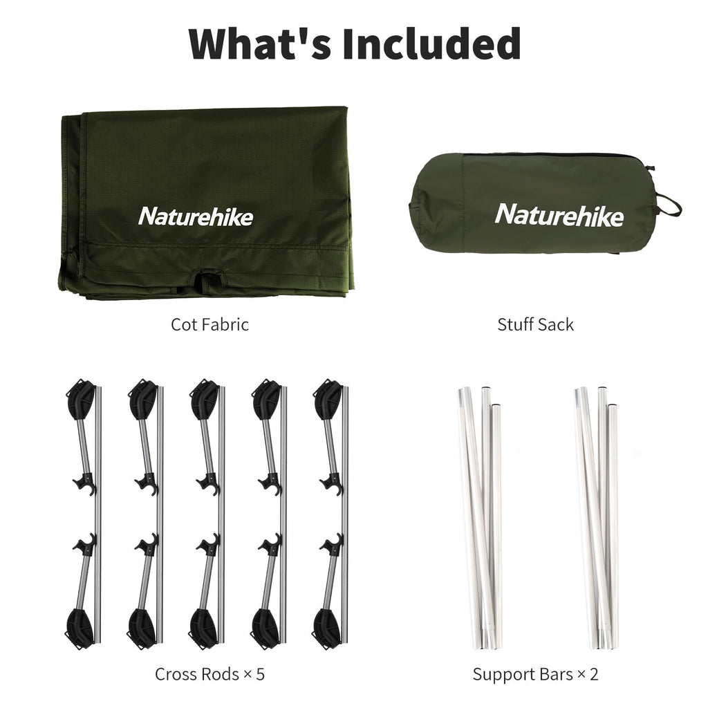 Naturehike Ultralight Camping Cot, Easy to Assemble Folding Tent Cot, Compact & Protable Camping Bed for Camping, Mountaineering, & Hiking, Supports 330lbs with Carry Bag, Kahki