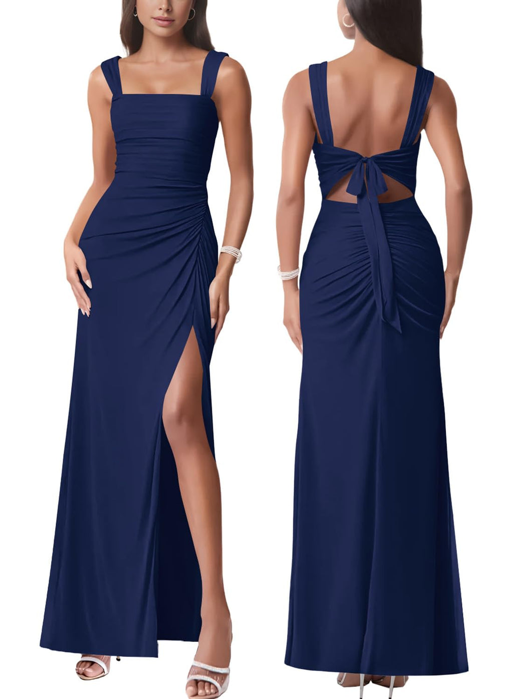Women Sexy Mesh Tie Low Back Sleeveless Split Ruched Maxi Dress Party Cocktail Long Dress Wedding Guest Dresses