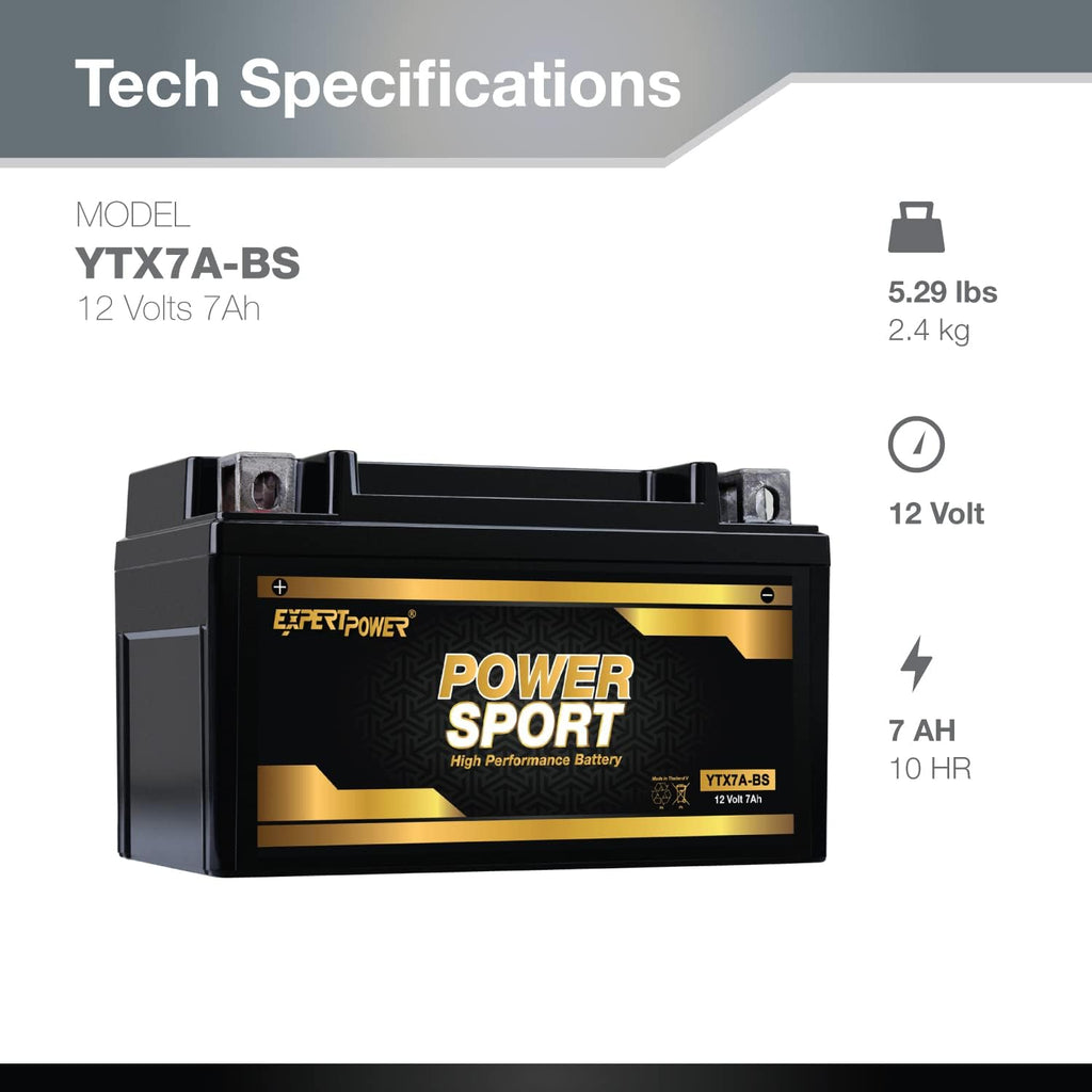 ExpertPower YTX7A-BS - 12V 7Ah AGM Motorcycle Battery, for ATV, 4 Wheeler, 180 CCA Powersports Batteries, SLA Dirt Bike, Scooter, ATV Battery Compatible with People 150CC, QuadRacer 450CC