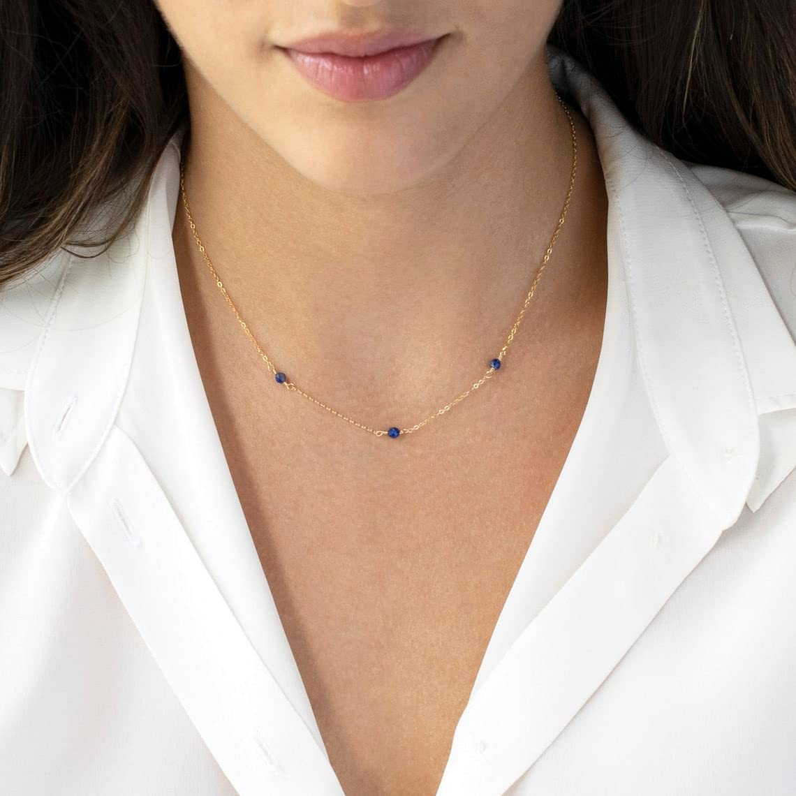 BERISO 14K Gold/Silver Plated Choker Necklace for Women Shining Dots Station Gold Chain Necklace Beads Sparkle Chain Necklace Link Chain Exquisite Jewelry for women