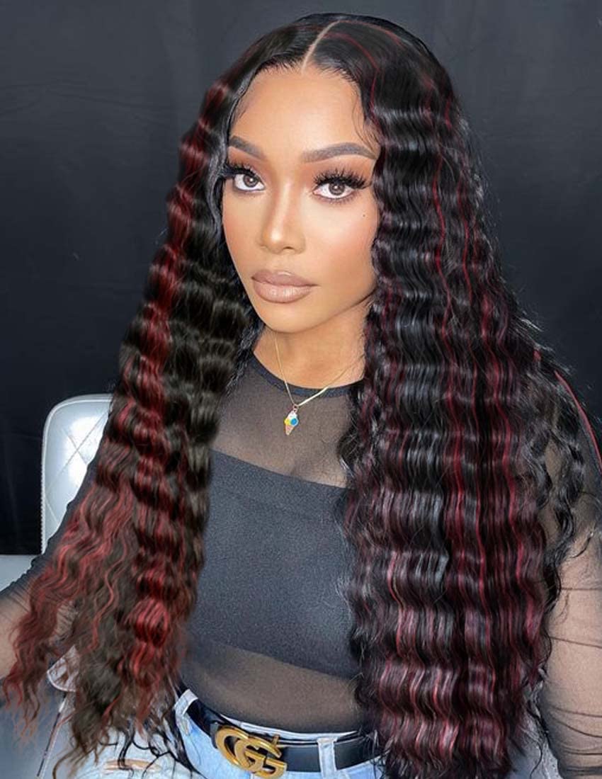 INSTASTYLE 30 Inch Synthetic Curly Wigs for Women Long Black Hair Wig Lace Front 4" Simulated Scalp Natural Loose Deep Wave Crimps Curls Wig As Hair Replacement Wigs 1B