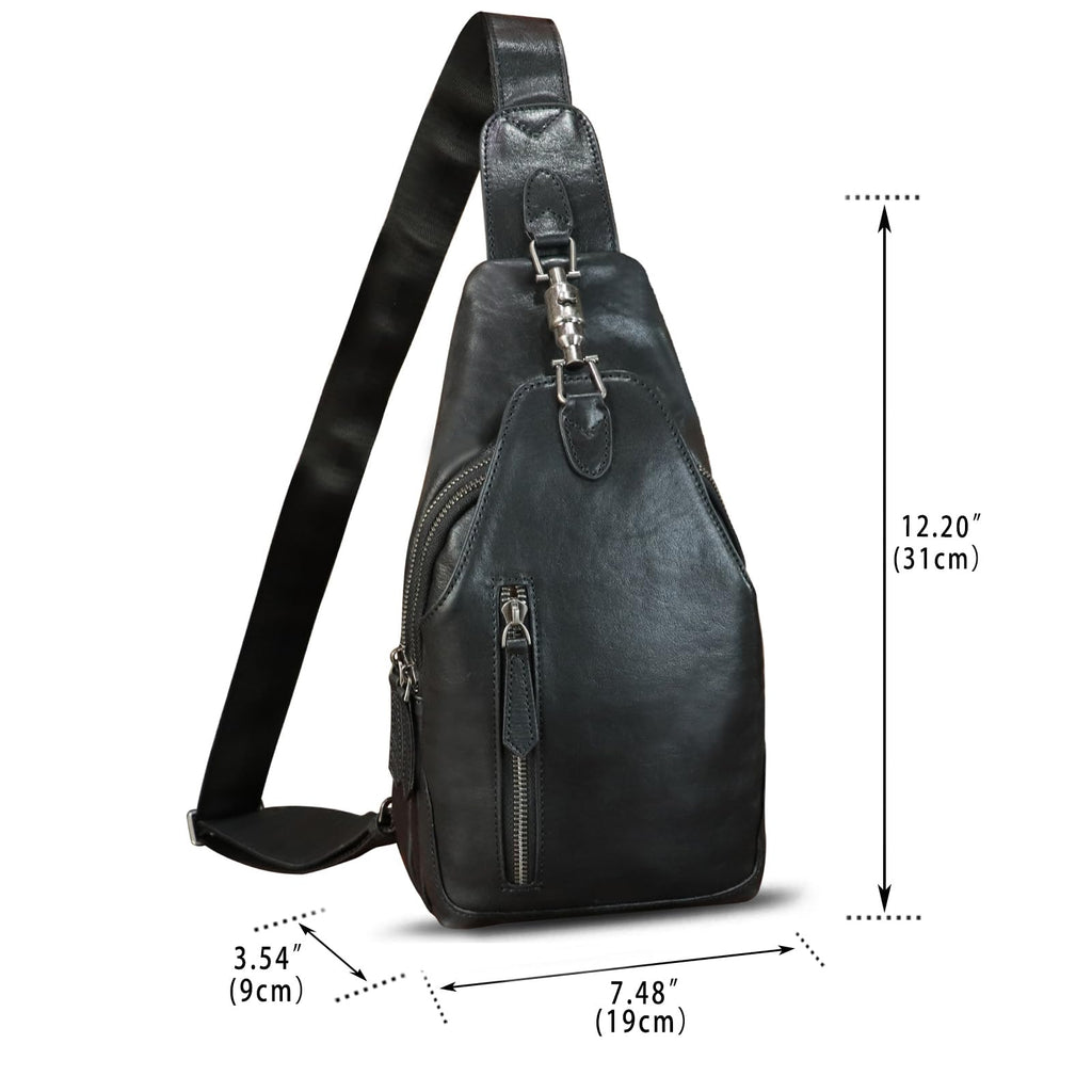 Genuine Leather Sling Bag for Men and Women Real Leather Shoulder Crossbody Bag Chest Bag Sling Backpack Purse