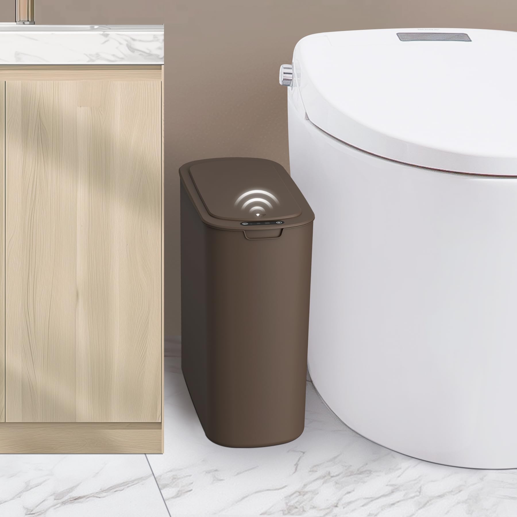 Cesun Automatic Motion Sensor Black Bathroom Trash Can with Lid, 2.6 Gallon Touchless Trash Bin, Smart Plastic Slim Garbage Can Small Wastebasket for Toilet, Office, rv, Bedroom, Living Room