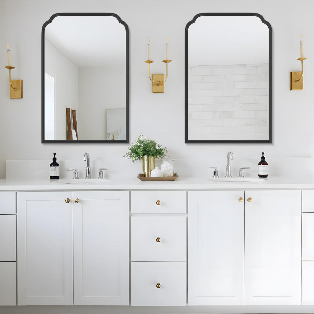 Ferytange 18X24 Inch Black Mirror for Wall with Metal Frame Rectangular Rounded Bathroom Vanity Mirror Anti-Rust, Hangs (Black 18" x 24")