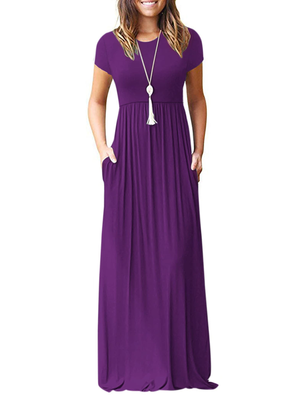 MISFAY Women Short Sleeve Loose Plain Maxi Dresses Casual Long Dresses Pockets