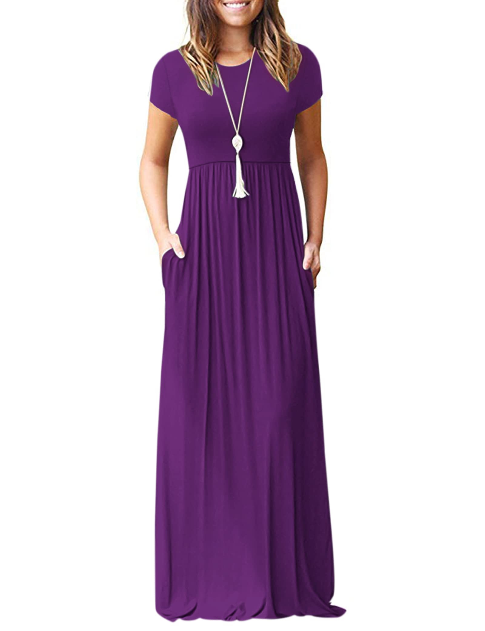 MISFAY Women Short Sleeve Loose Plain Maxi Dresses Casual Long Dresses Pockets