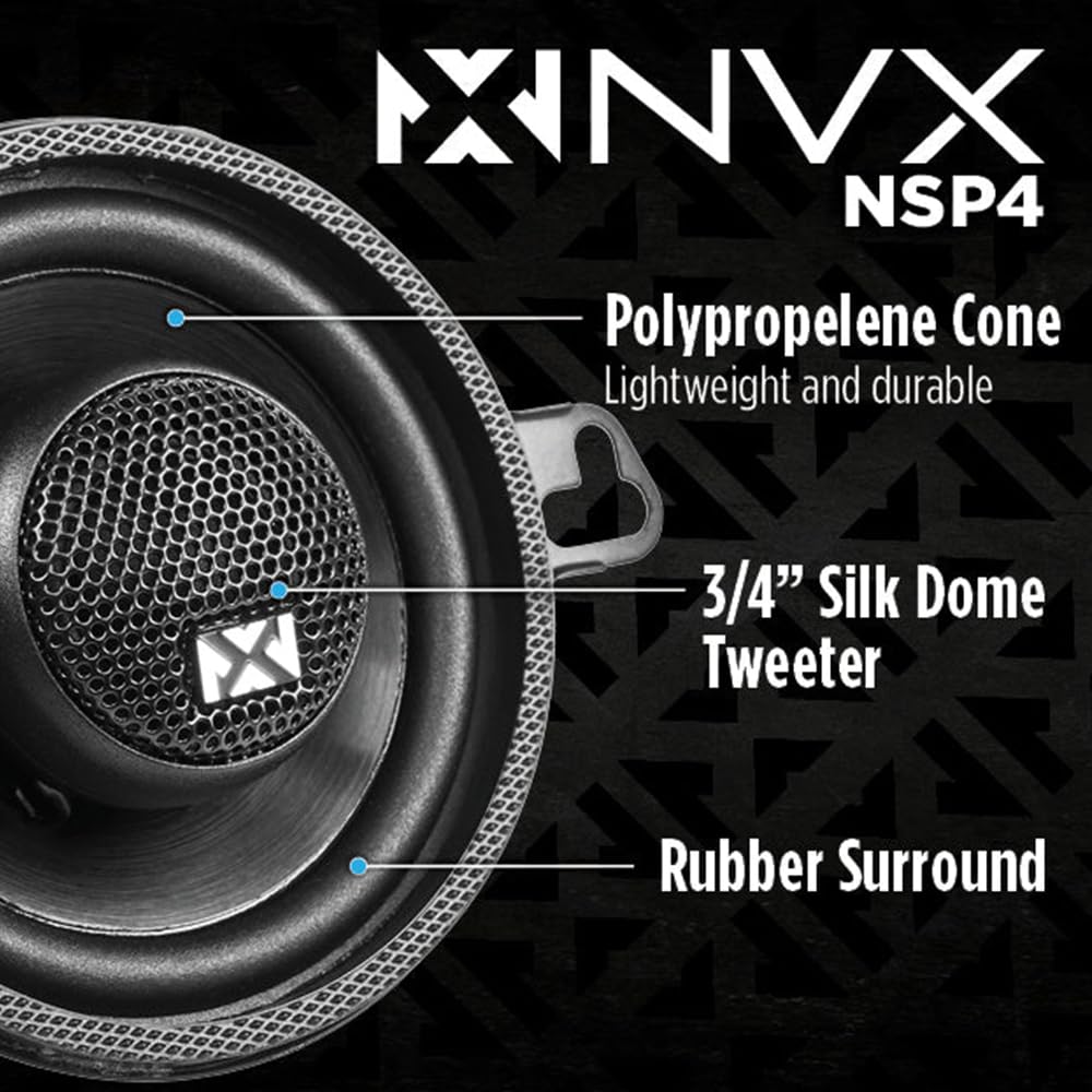 NVX NSP35 3.5" Car Speakers, 200W Max, 70W RMS, 2-Way Coaxial w/Silk Dome Tweeters & Built-in X-Overs, Easy to Install in Cars/Trucks/Doors (Pair)