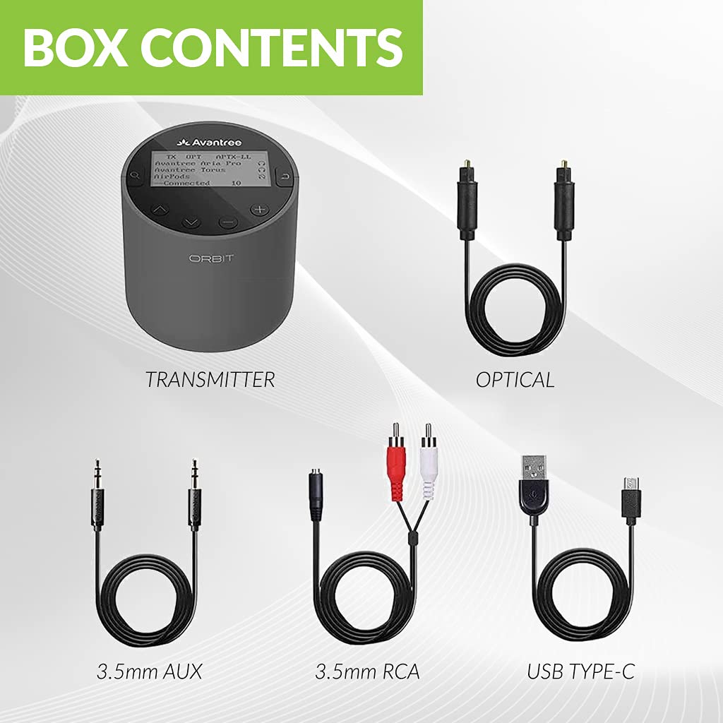 Avantree Orbit Bluetooth 5.0 Audio Transmitter for TV with 5.1 Surround Sound Passthrough Support, Class 1 Long Range, LED Display, Dual Link, 100% TV Compatibility Delivers No Lip sync Delay