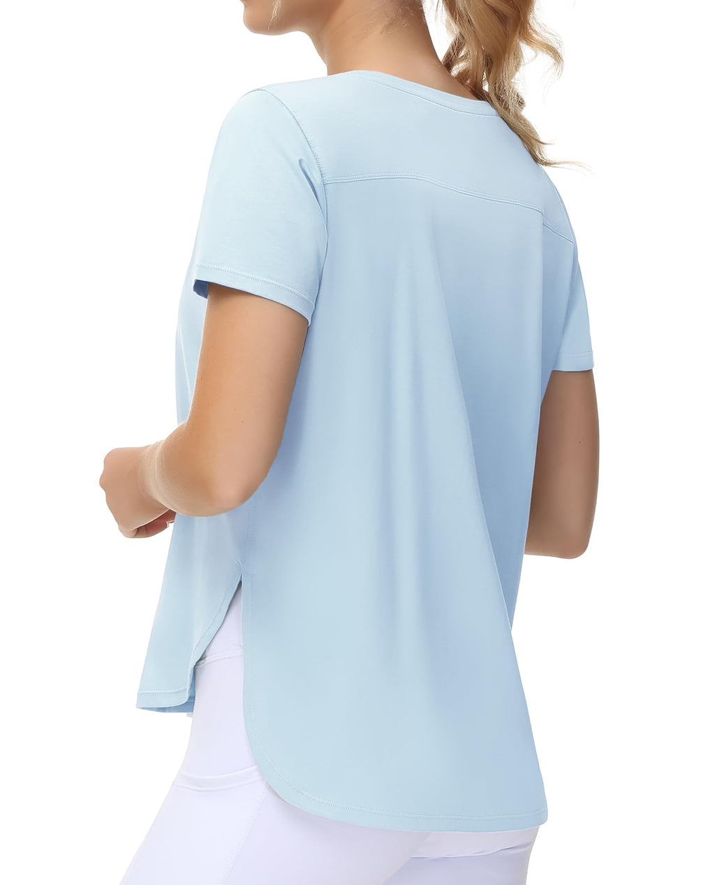 THE GYM PEOPLE Women's Workout T-Shirts Loose Fit Short Sleeve Cotton Running Basic Tee Tops with Split Hem