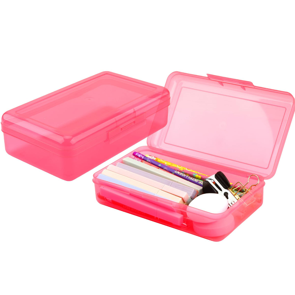 Pencil Case, Pencil Box, Clear Pencil Case, 3 Pack Plastic Pencil Case, Large Capacity Pencil Case, Crayon Box with Snap-tight Lid Stackable Design, Plastic Storage Box for School Office Supplies