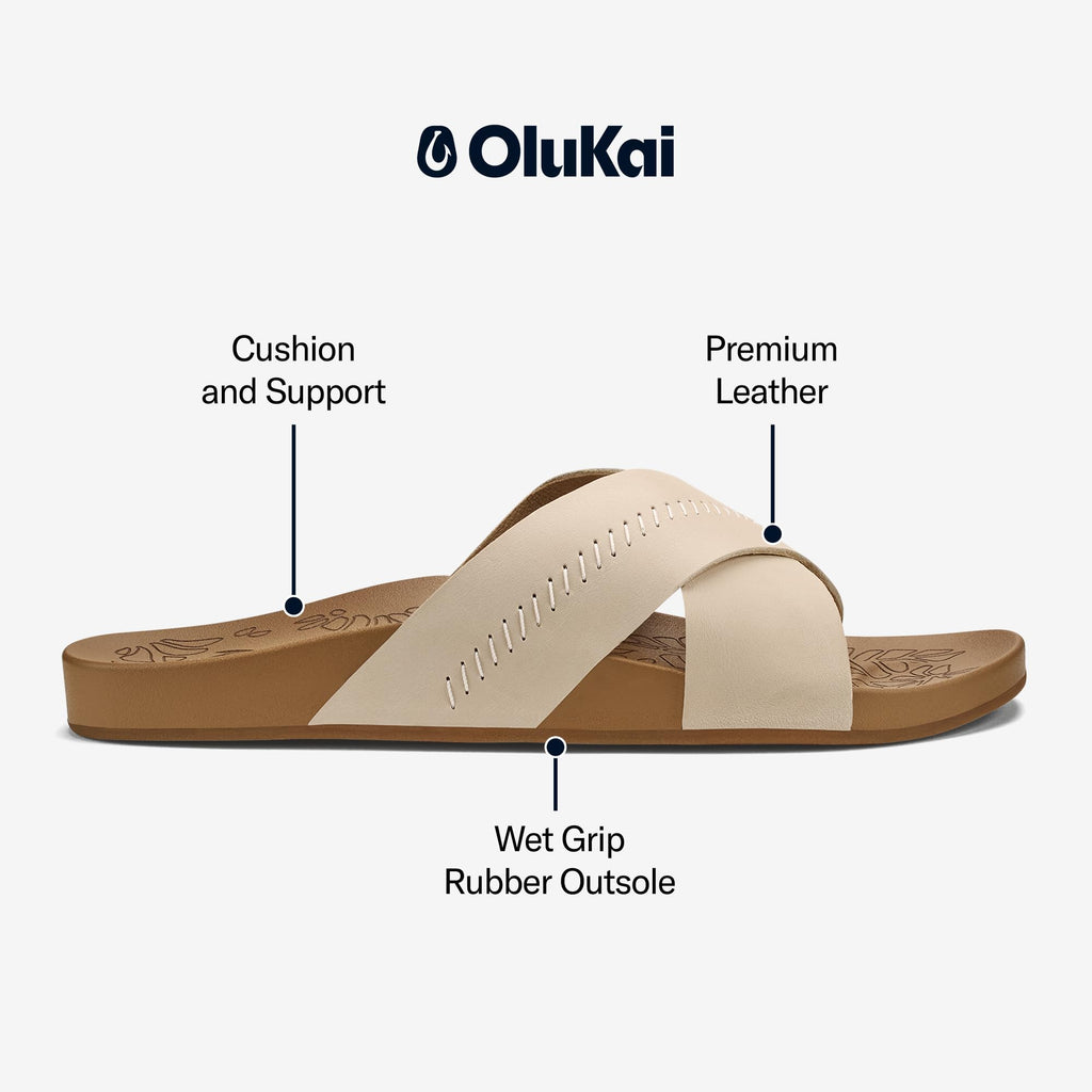 OluKai Kipe'a Olu Women's Slide Sandal, Premium Leather, Relaxed & Dressy Design For Any Occasion, All-Day Comfort & Fit
