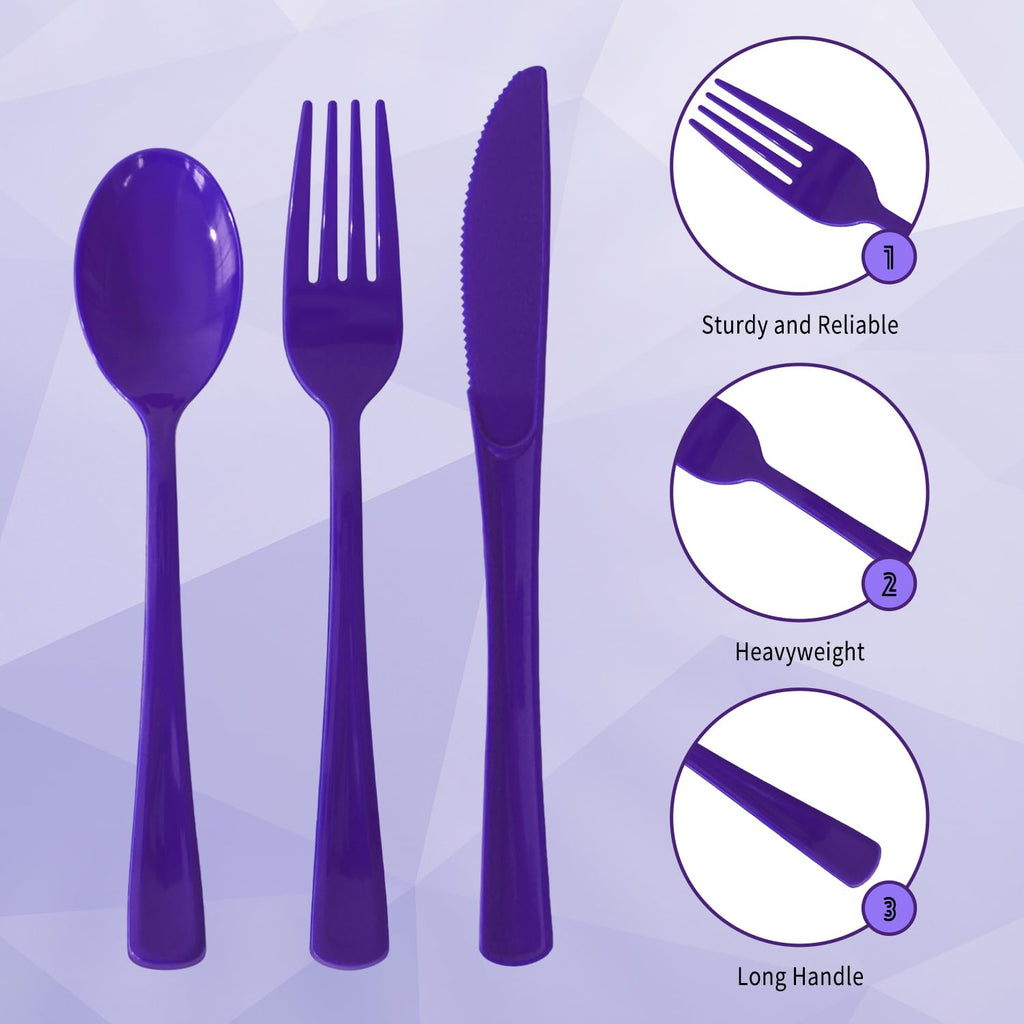 150 Pack Plastic Silverware,Disposable Cutlery Set Heavy Duty Utensil Sets 50 Forks 50 Knives 50 Spoons for Brithday, Wedding,Home School Party Picnics Restaurant Outdoor Events (Black)