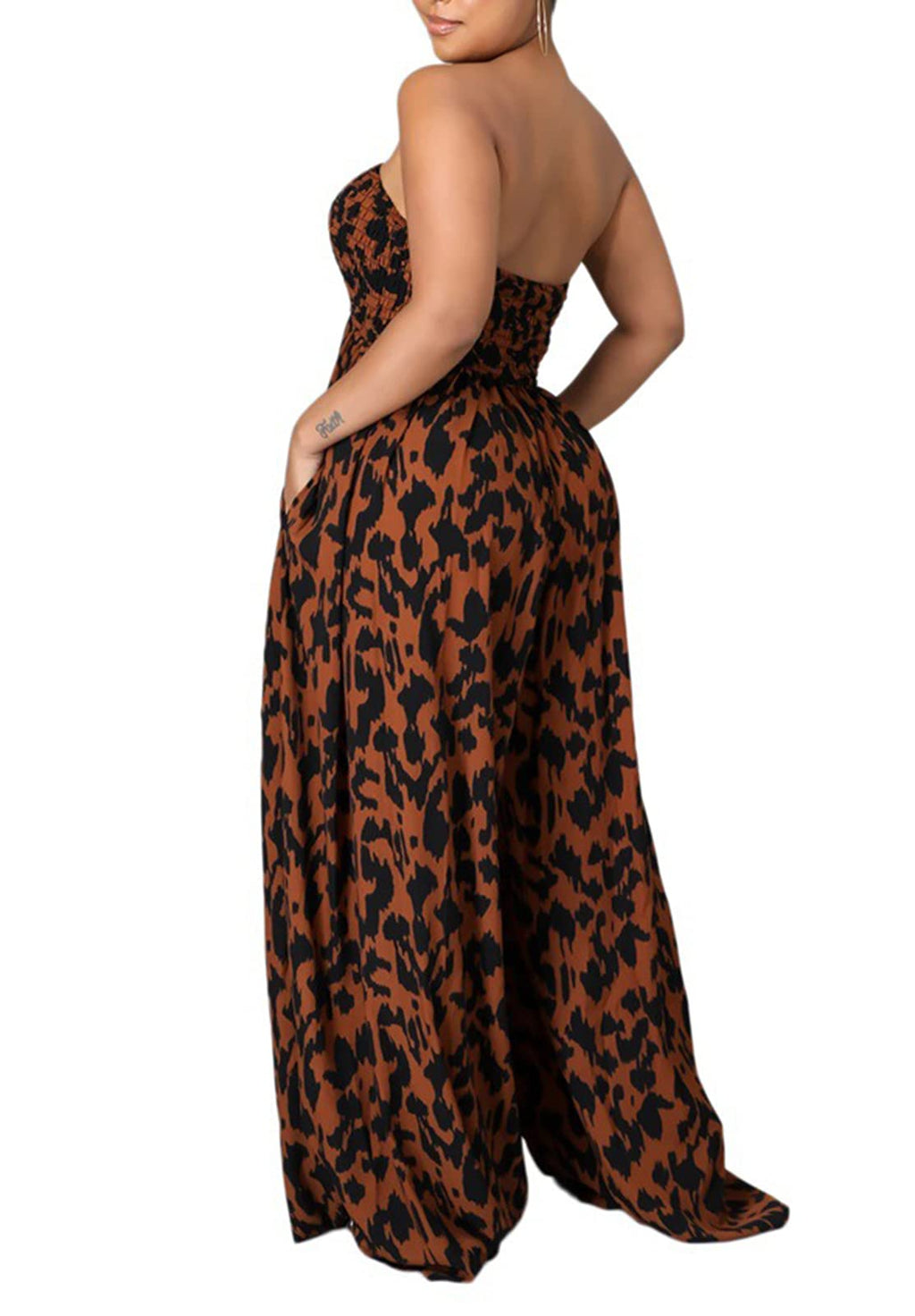 Ophestin Women's Strapless Tube Wide Leg Jumpsuits Smocked Women Jumpsuits Dressy Casual Flowy One Piece Jumpsuits Rompers