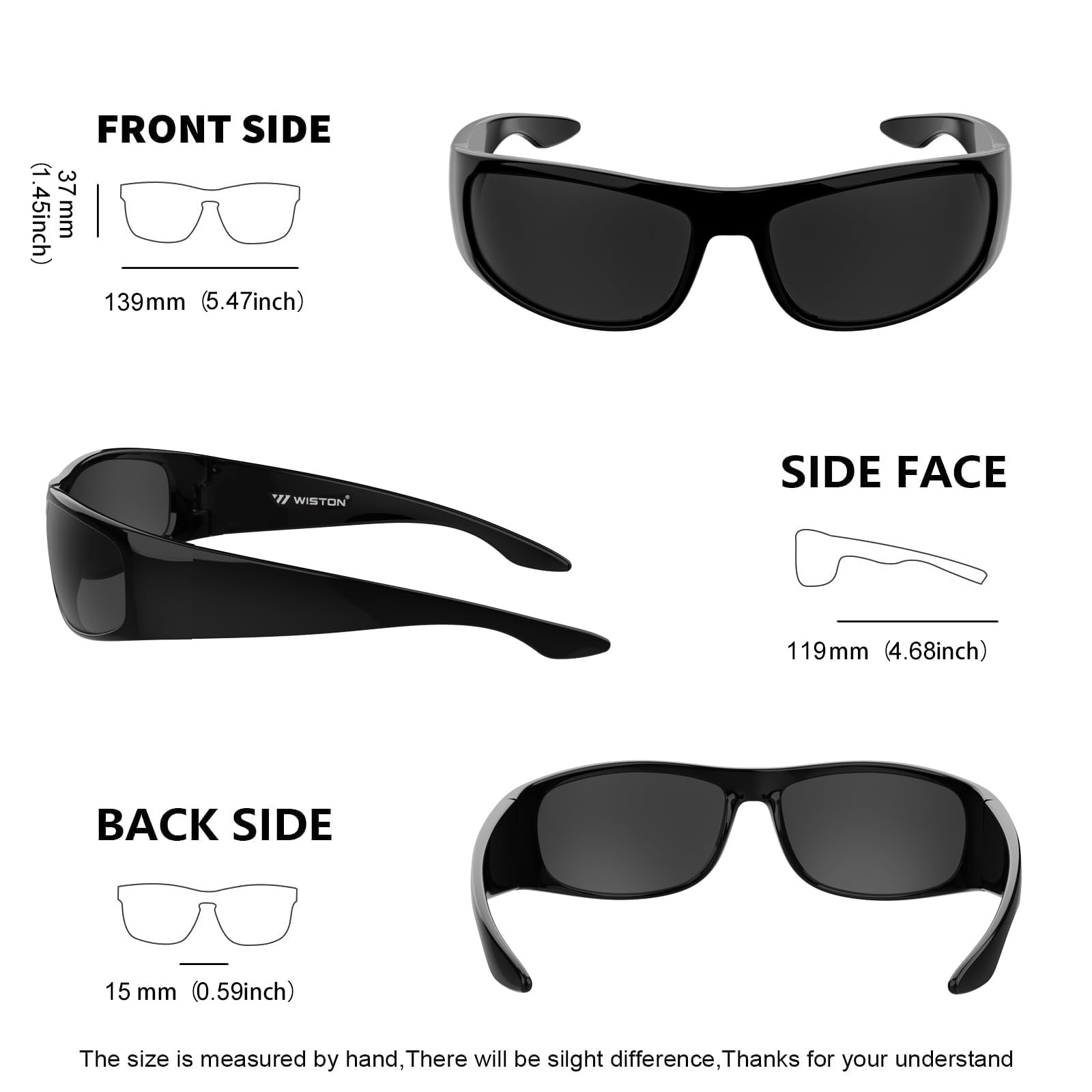 WISTON Wrap Around Sunglasses for Men Women Super Dark Blackout Sunglasses for Sensitive Eyes UV400 Protection W8005