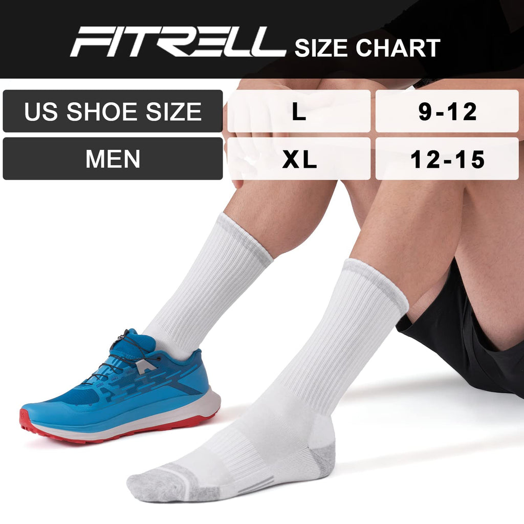 FITRELL 6 Pack Men's Athletic Moisture Wicking Crew Socks Cushioned Sport Running Work Boot Socks Size 9-12/12-15