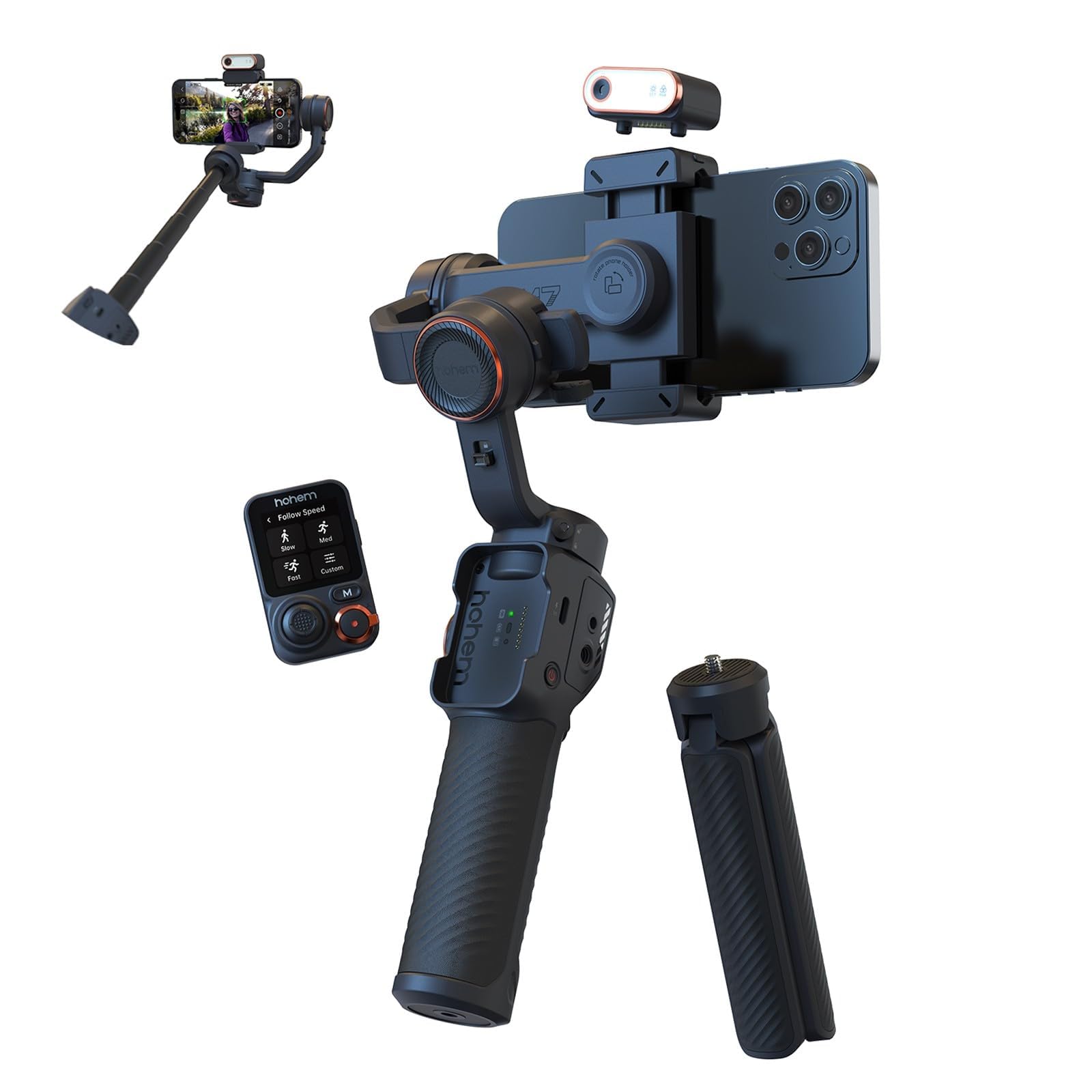 Hohem iSteady M7 Gimbal Stabilizer for iPhone,3-Axis Gimbal for Smartphone w/AI Tracking,Detachable Remote,Extendable Pole,Magnetic Light,Phone Stabilizer for Video Recording - Hohem M6 Kit Upgrade