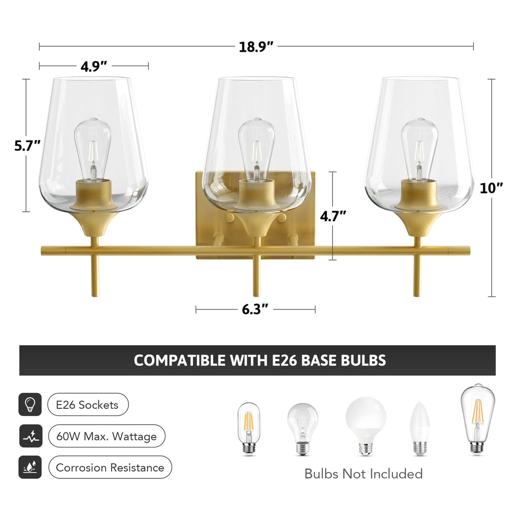 VONLUCE Bathroom Vanity Light, 2 Light Bathroom Light Fixture Over Mirror, Bathroom Wall Lamp with Clear Glass, Modern Brushed Nickel Vanity Lighting fixtures for Bathroom, Bedroom, Hallway