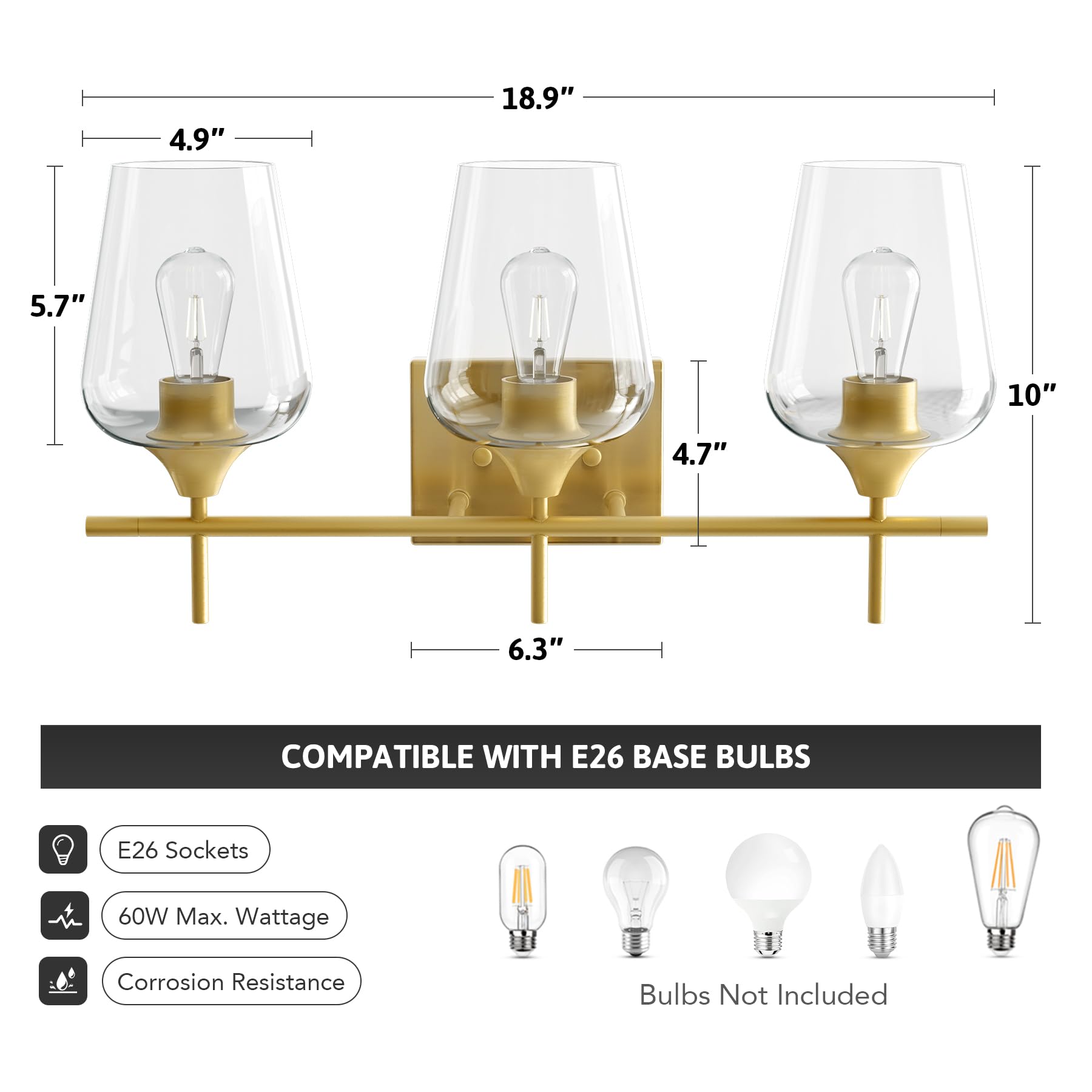 VONLUCE Bathroom Vanity Light, 2 Light Bathroom Light Fixture Over Mirror, Bathroom Wall Lamp with Clear Glass, Modern Brushed Nickel Vanity Lighting fixtures for Bathroom, Bedroom, Hallway