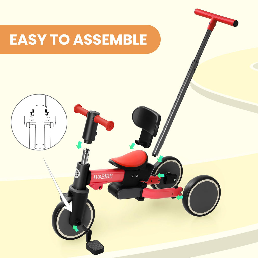 Toddler Bike with Push Handle,Tricycles for 1 to 3 Years Old, Toddler Tricycle with Push Handle for Boy Girl, Baby Balance Bike with Adjustable Seat Height and Removable Pedal (Black)