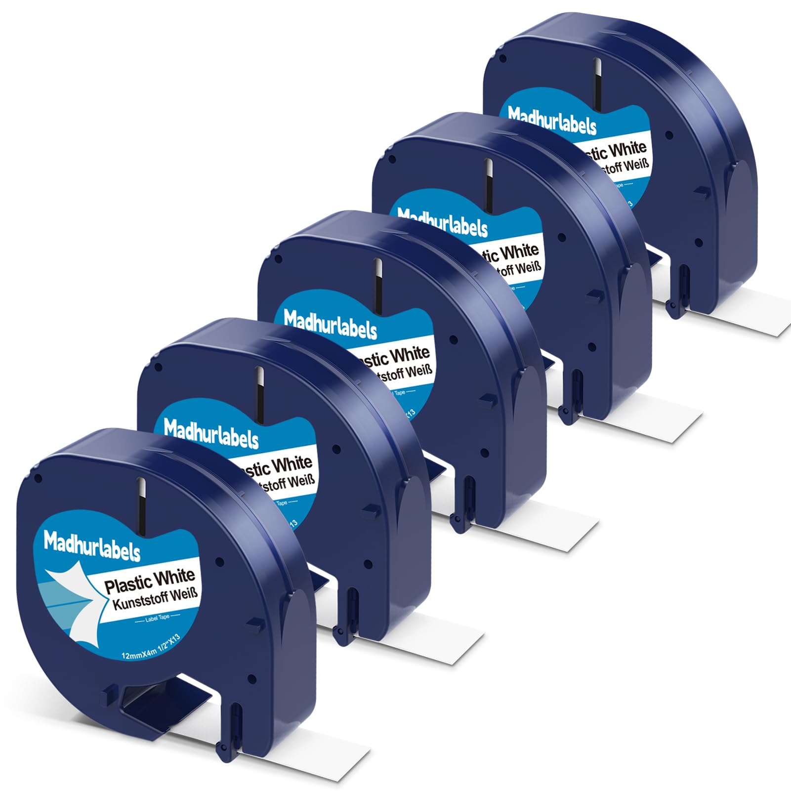 5 X Plastic Clear Label Maker Refills Replacement for Dymo Letratag Refills, Compatible with Dymo Label Maker Refills 12mm x 4m Letratag Replacement for Letra Tag for LT100T LT100H QX50