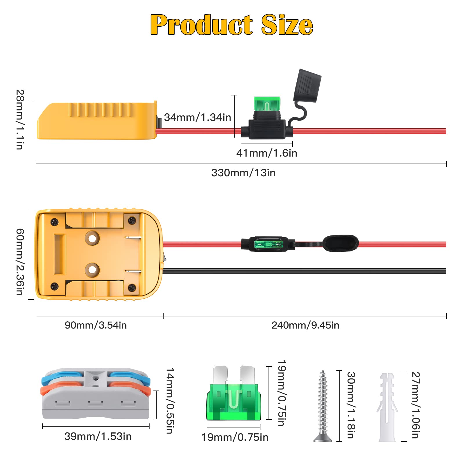 Power Wheels Adapter for Dewalt 20V Battery Adapter Power Wheels Battery Conversion Kit with Switch, Fuse & Wire Terminals, 12AWG Wire, Power Connector for DIY Ride On Truck, RC Car Toys and Robotics