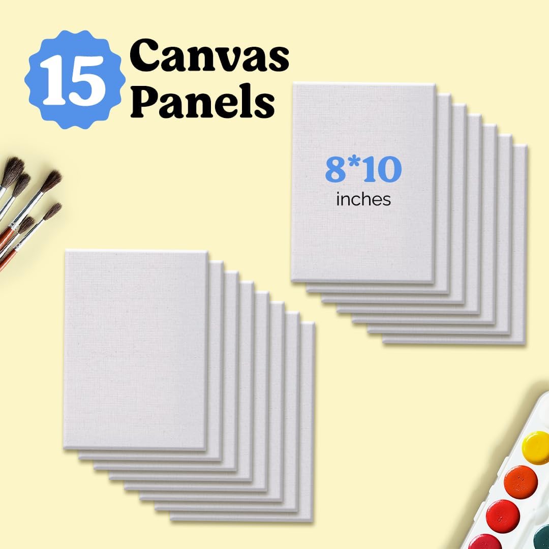 Chalkola Paint Canvas Panels 5x7 inch (15 Pack) for Acrylic Painting & Oil Art, Primed 100% Cotton Boards, Acid-Free for Professional Artists, Hobby Painters, Kids & Beginners
