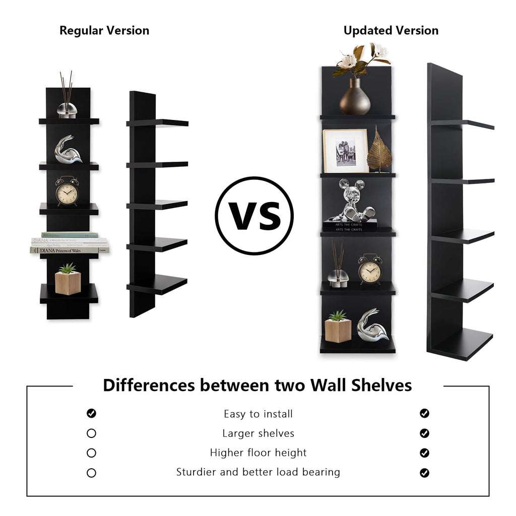 Homaterial Wall Shelves 4 Tier, Simple Vertical Corner Shelf for Room, Kitchen Wall Decor, Makeup Perfume Organizer,Decorative Shelving Unit, Black