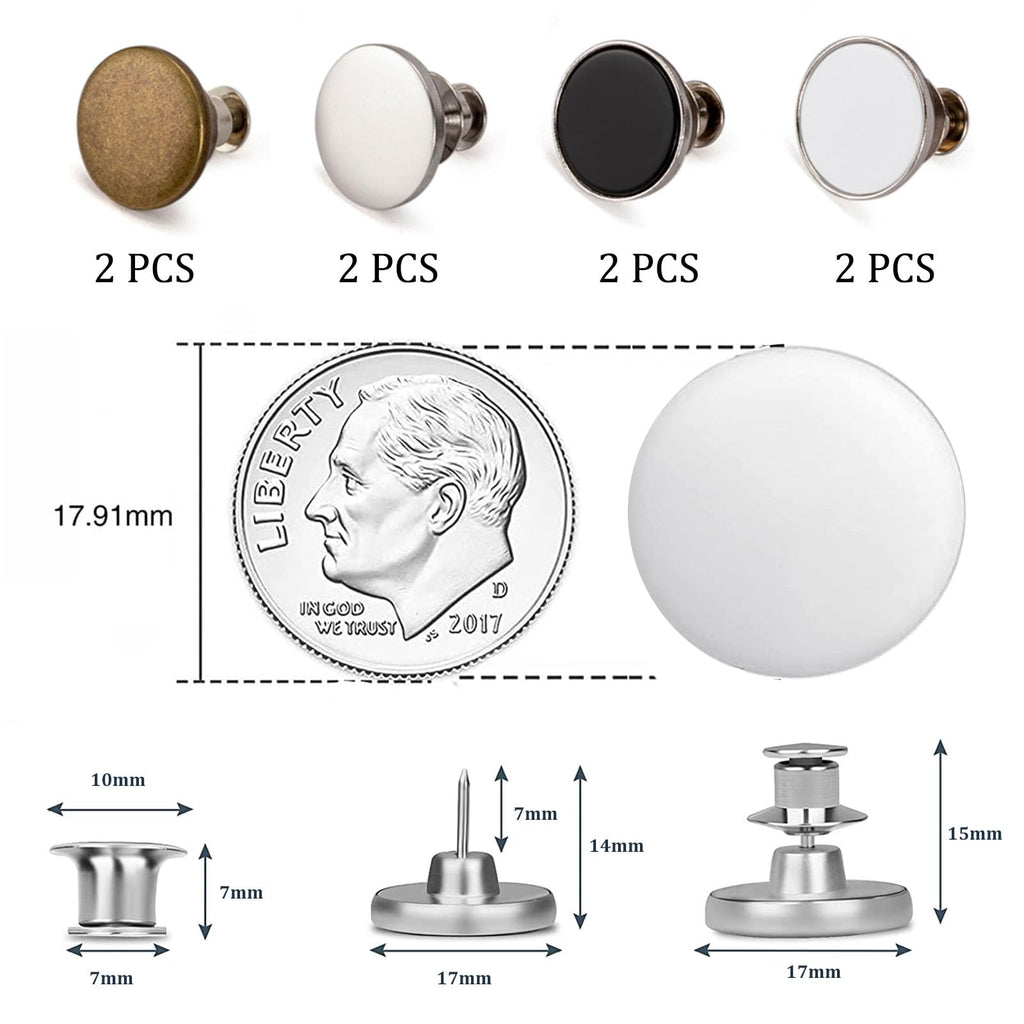 8 Sets of 17 mm Pants Button, Jean Buttons Pins for Loose Jeans, Adjustable Button for Jeans, Reusable and Adjustable Metal Pants Button Tightener