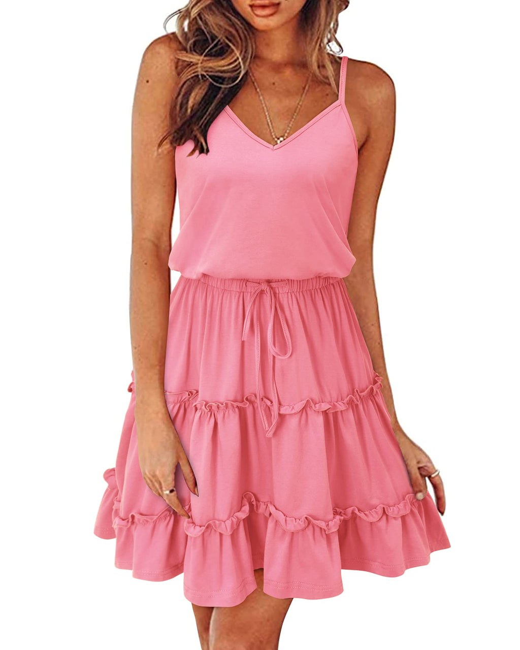 Newshows Women's Summer Casual Dress Cute A Line Ruffle Hem Flattering Fit Beach Vacation Sundress