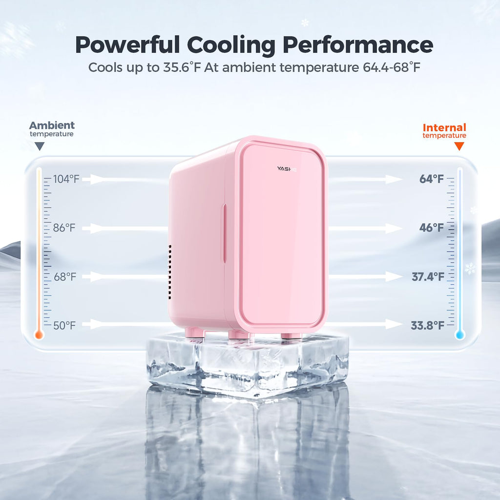 YASHE Mini Fridge, 4 Liter/6 Can Mini Makeup Fridge, 110V AC/ 12V DC Portable Thermoelectric Cooler&Warmer for Skincare, Drink, Cosmetic, Medicine, Small fridge for Bedroom, Office, Dorm, Car, Black