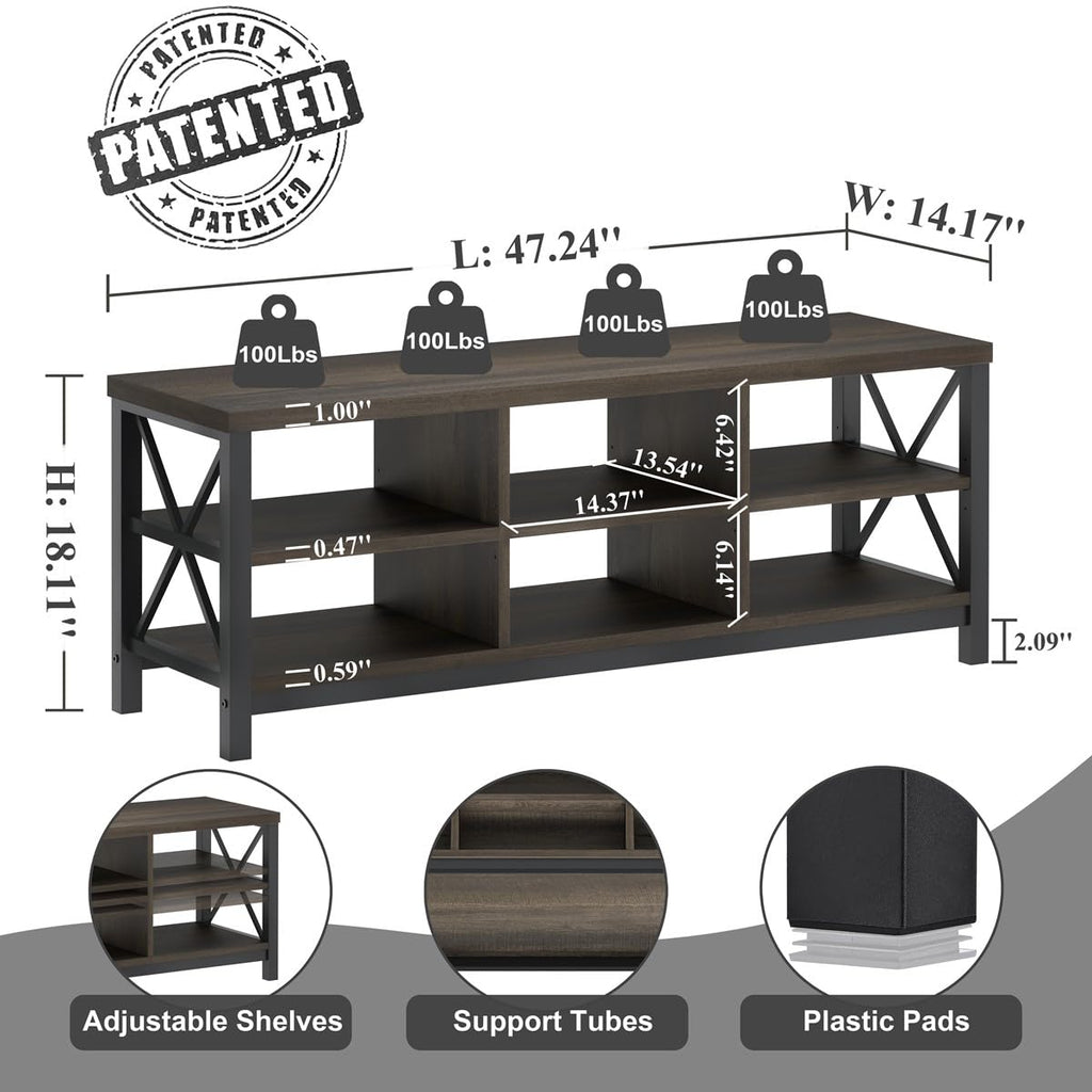 FATORRI Entryway Bench with Storage, 41 Inch Shoe Storage Bench, Industrial Wood Shoe Bench for Entry Way, Living Room, Bedroom and Mudroom (Black)