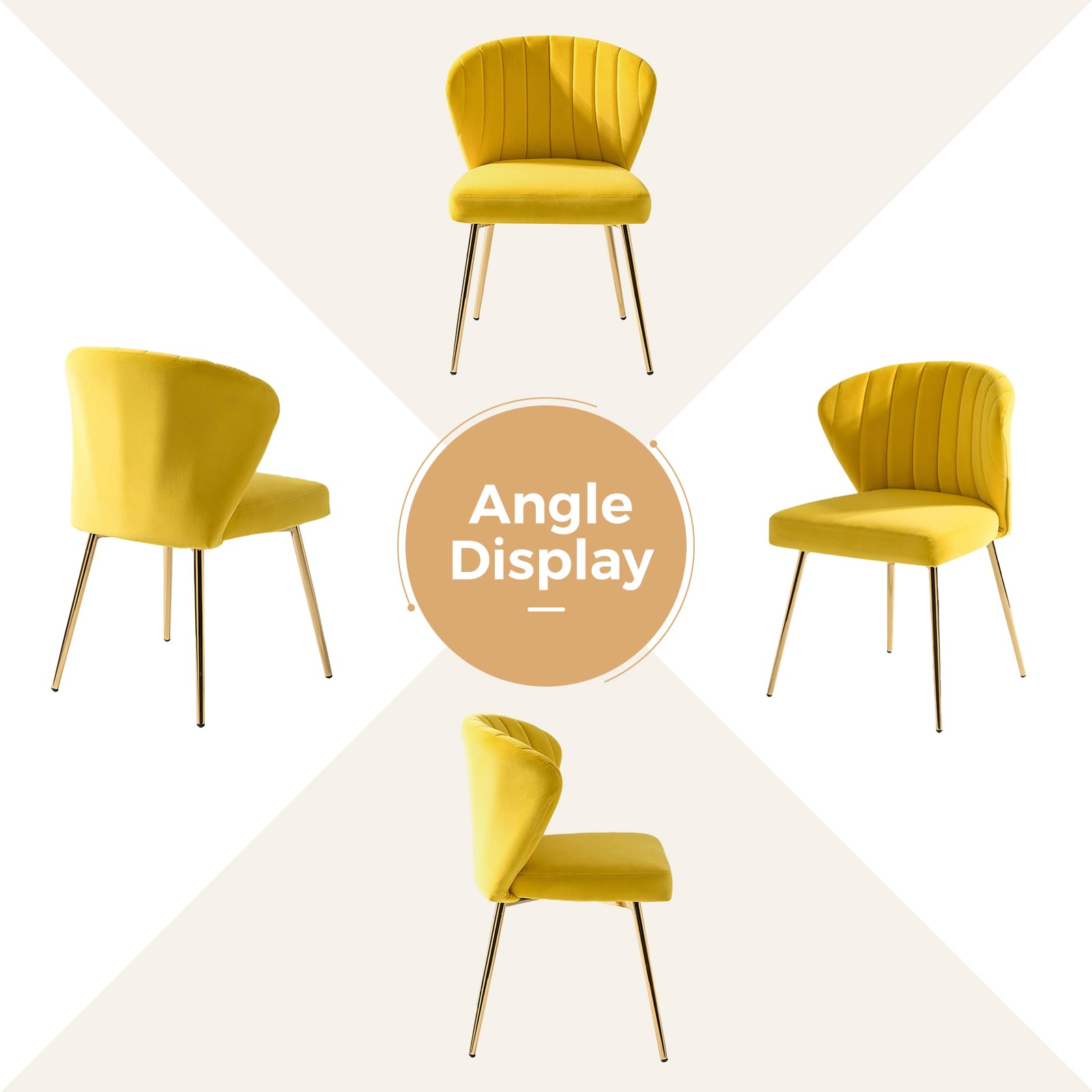 HULALA HOME Velvet Dining Chairs, Modern Small Armless Accent Chair with Gold Metal Legs, Living Room Upholstered Cute Side Chair, Elegant Tufted Back Vanity Chair for Bedroom, Auburn