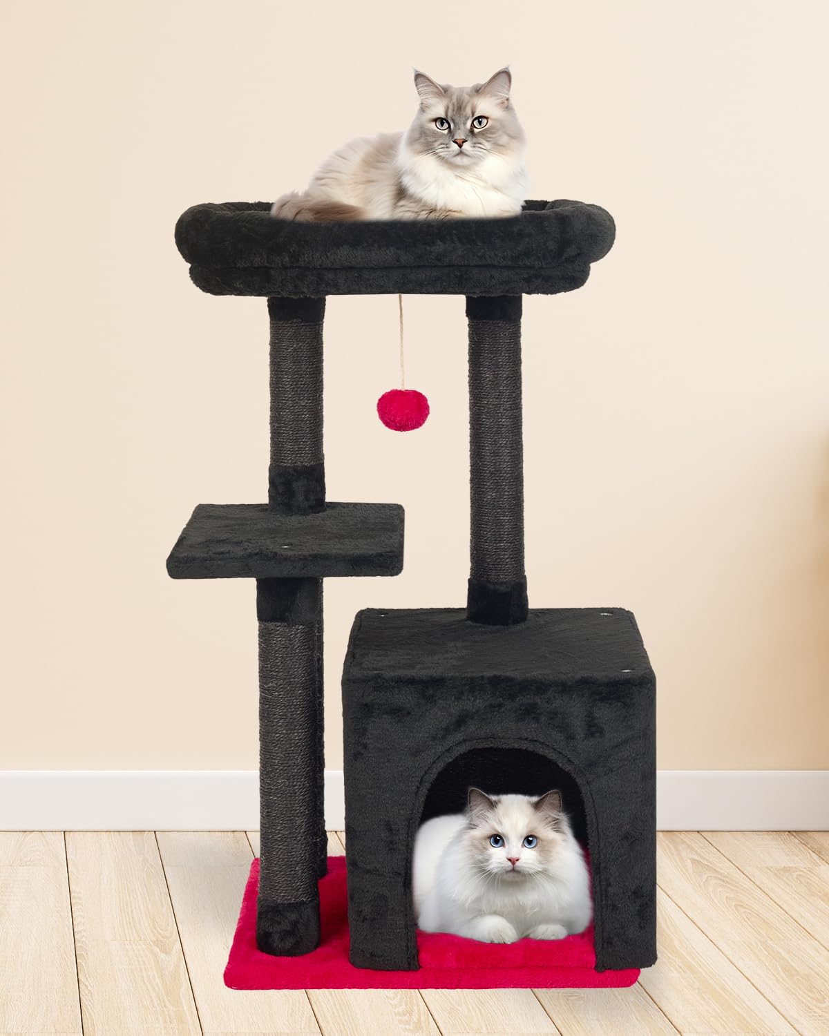 FISH&NAP Cute Cat Tree Kitten Cat Tower for Indoor Cat Condo Sisal Scratching Posts with Jump Platform Cat Furniture Activity Center Play House Beige