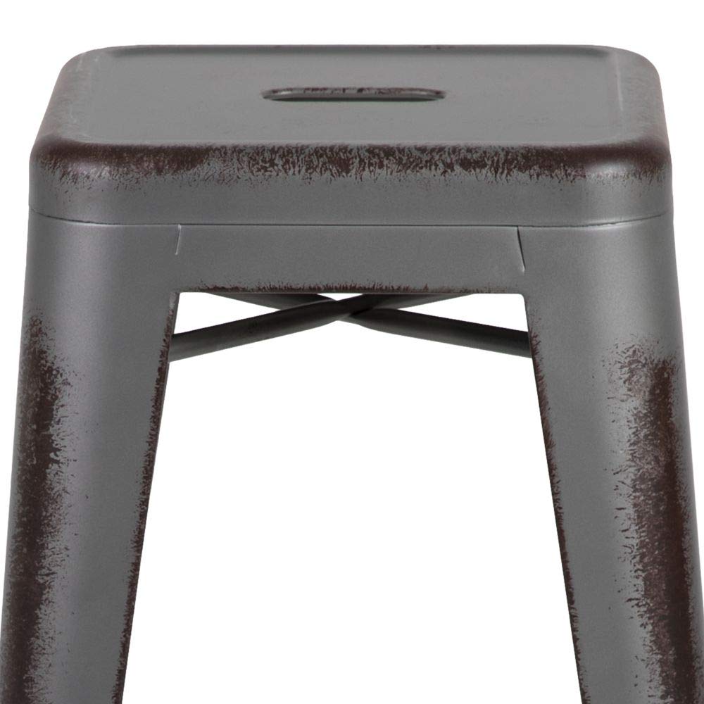 Flash Furniture 30"H Commercial Modern Metal Backless Barstool, Indoor/Outdoor Industrial Square Stacking Bar Stool for Patio Bars/Restaurants, Black