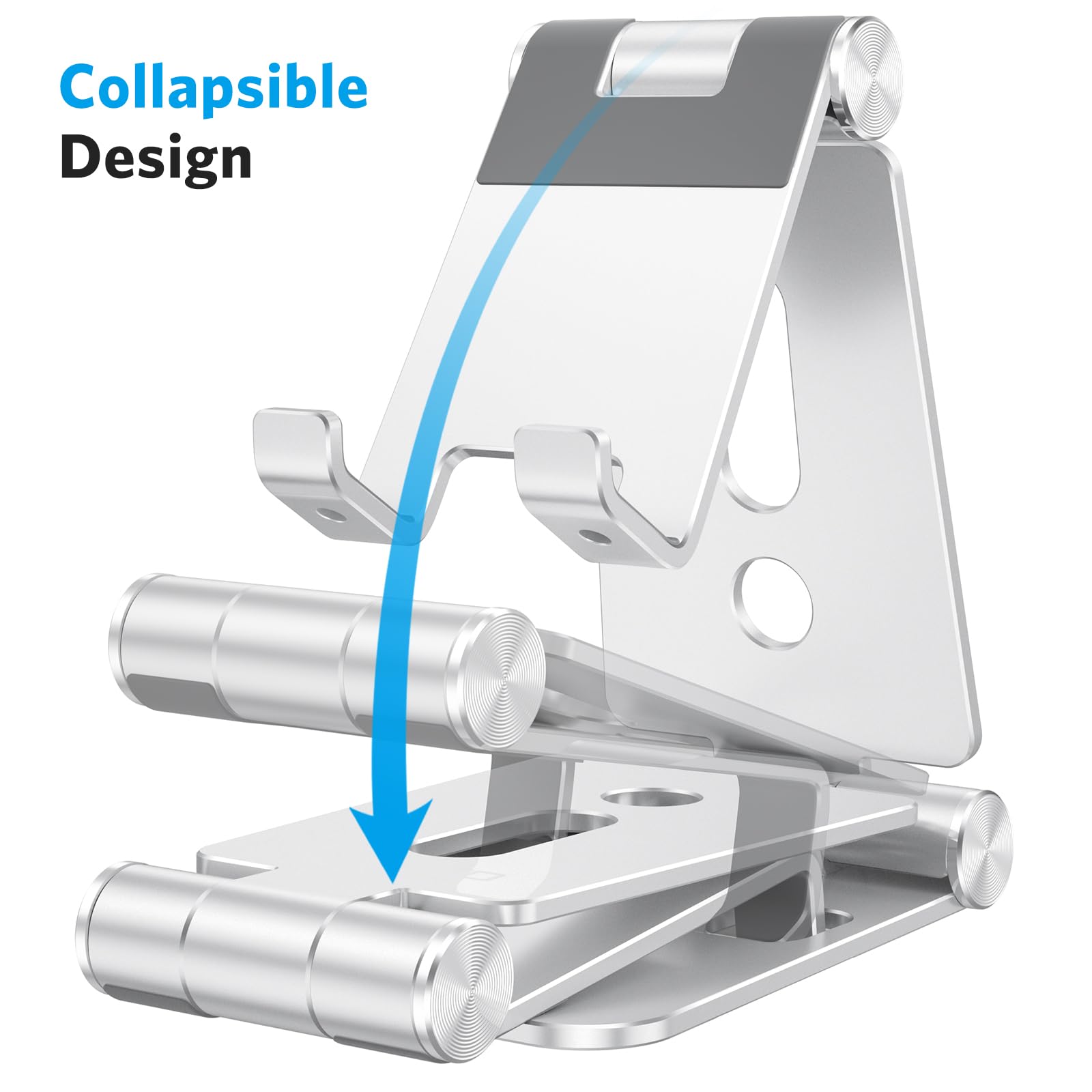OMOTON Foldable Cell Phone Stand, C4 Portable Aluminum Phone Holder, Adjustable Phone Dock Cradle for iPhone 17/16/15 Pro Max Air, Small Tablets, All Smart Phones for Women Men Gift, Silver