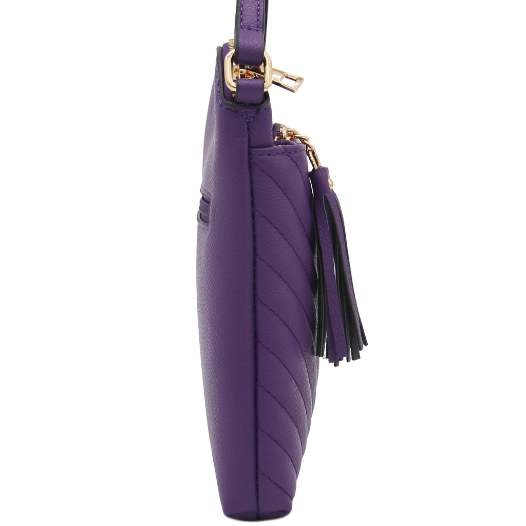FashionPuzzle Chevron Quilted Medium Crossbody Bag with Tassel Accent