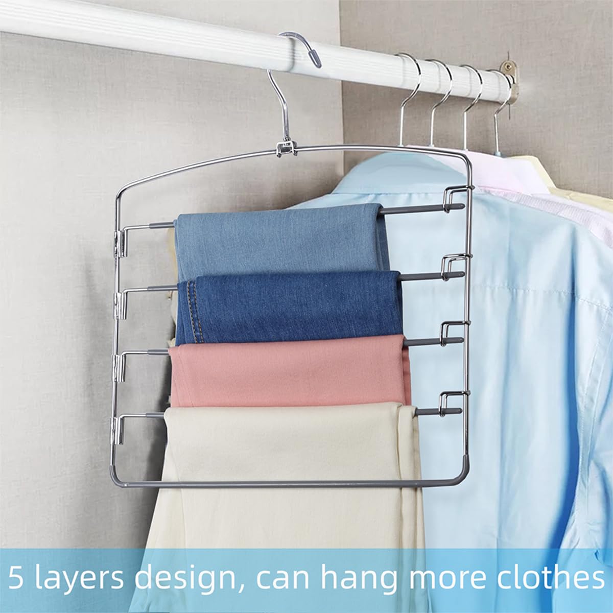 FeeraHozer Pants Hangers Non Slip 3 Pack Space Saving Hangers Multi-Layer Swing Arm Pants Hanger Stainless Steel Space Saver Hanger Closet Storage Organizer for Jeans Trouser Slacks Clothes (Black)