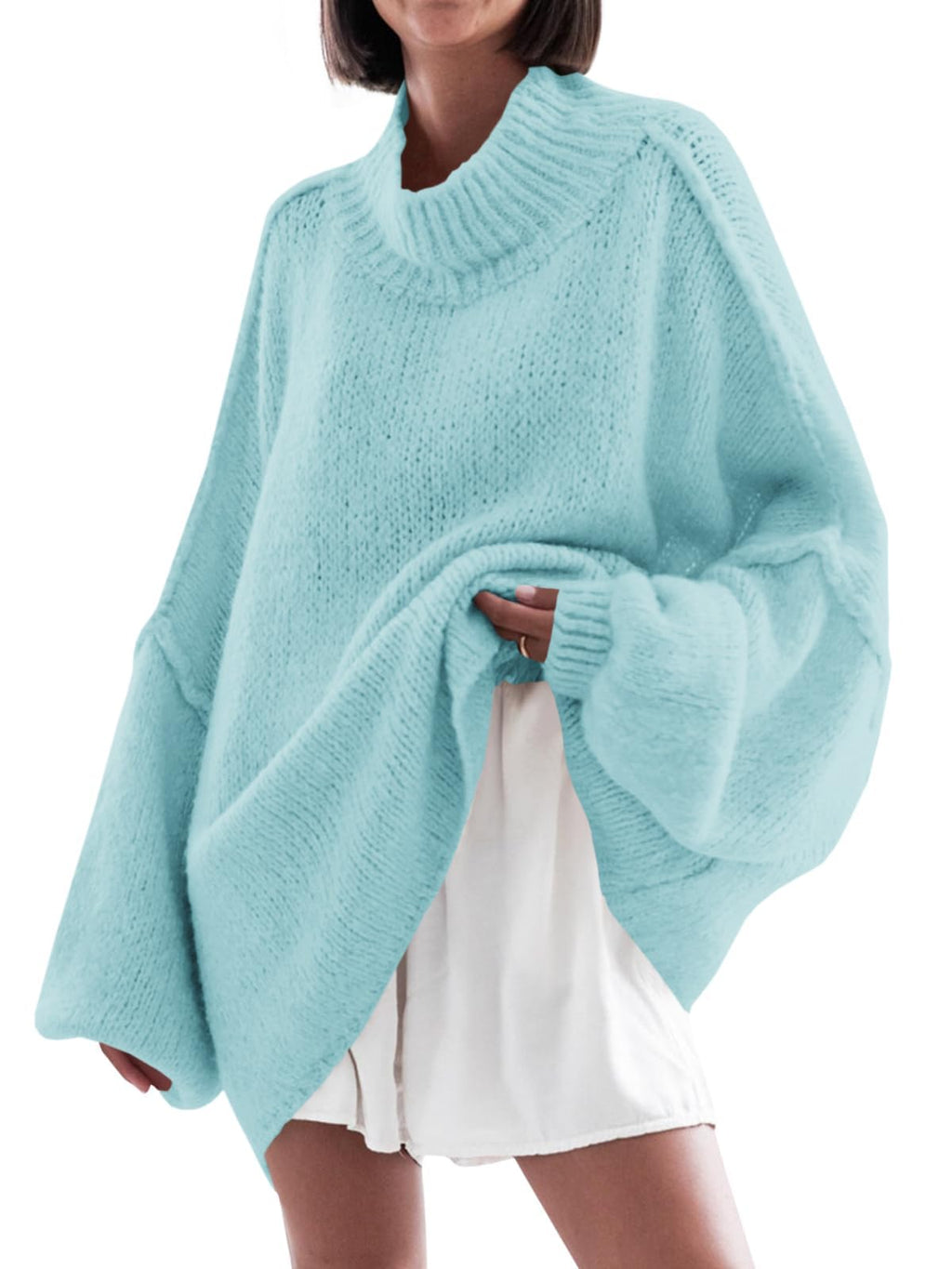 Saodimallsu Womens Oversized Sweaters Mock Neck Batwing Long Sleeve 2026 Fall Trendy Ribbed Knit Casual Tunic Sweater