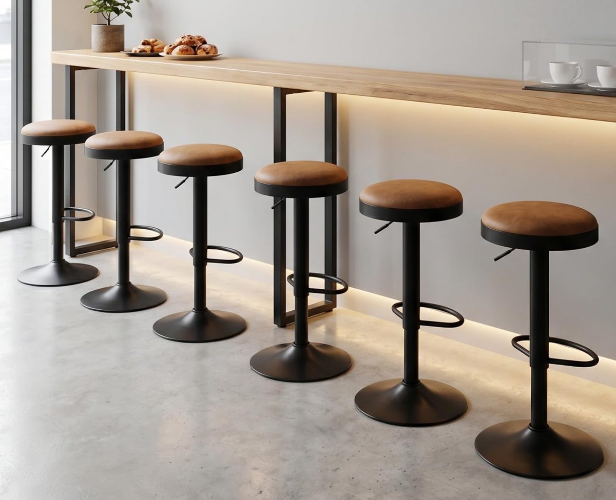 EALSON Modern Swivel Bar Stool Adjustable Counter Height Backless Barstools with Metal Base Leather Upholstered Round Bar Stool Chairs for Kitchen Island/Pub/Breakfast Bar, Beige 1PC