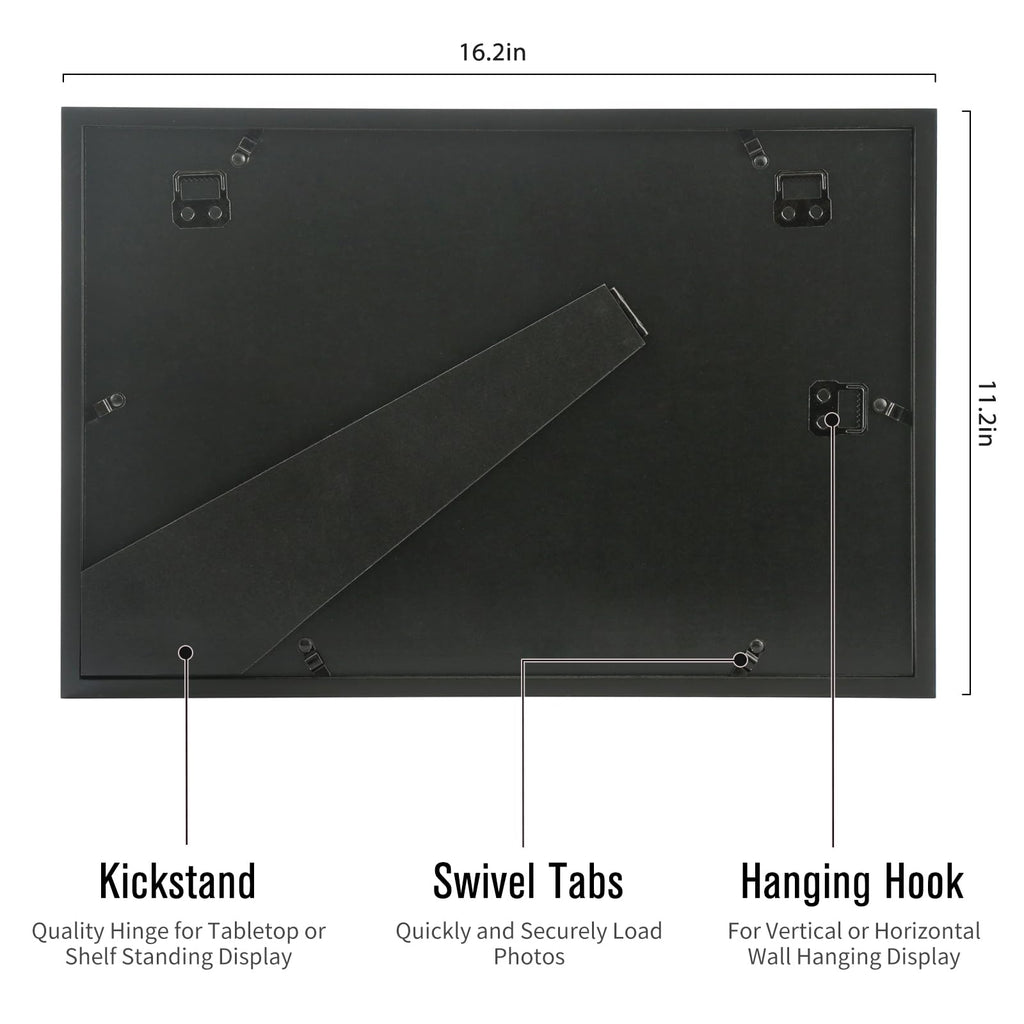 4x6 2-Opening Collage Frame Black Wood | Two 4x6 openings, shatter-resistant glass, tabletop & wall mount