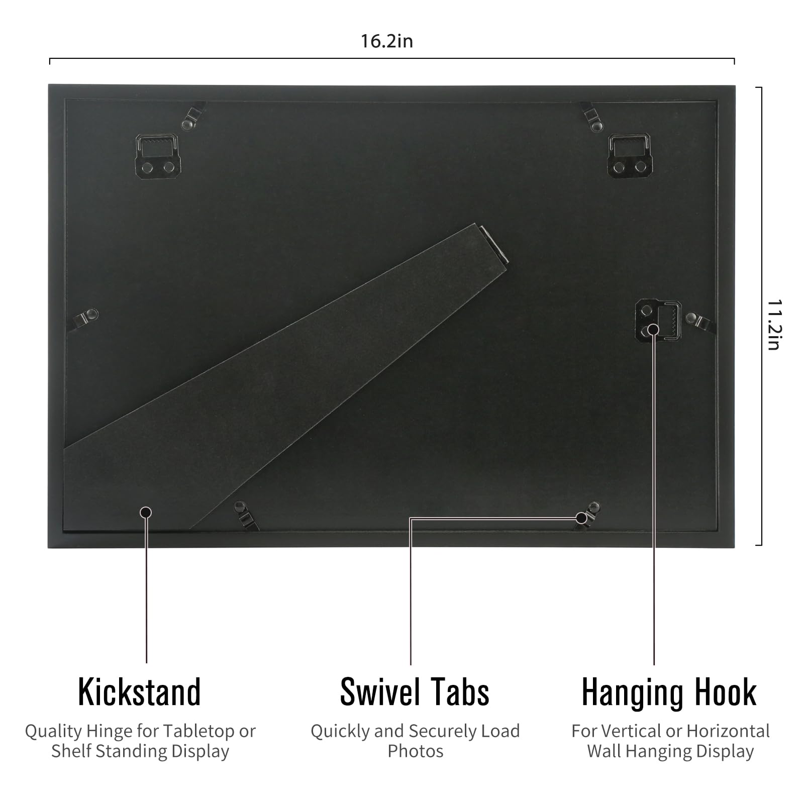 4x6 2-Opening Collage Frame Black Wood | Two 4x6 openings, shatter-resistant glass, tabletop & wall mount