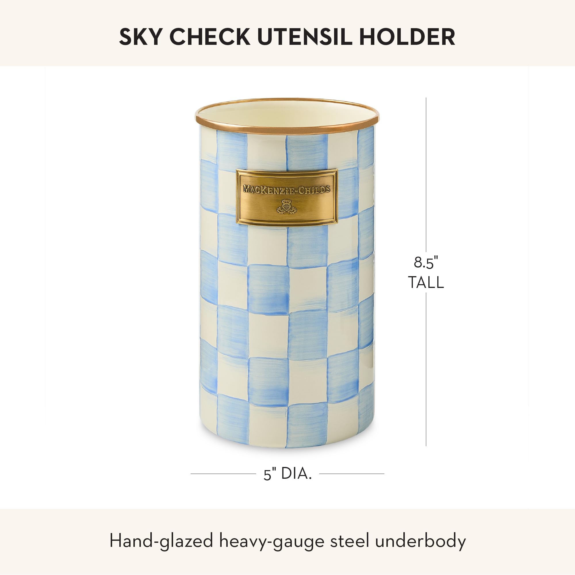 MACKENZIE-CHILDS Enamel Utensil Holder, Stylish Kitchen Countertop Organizer, Wild Rose Brown