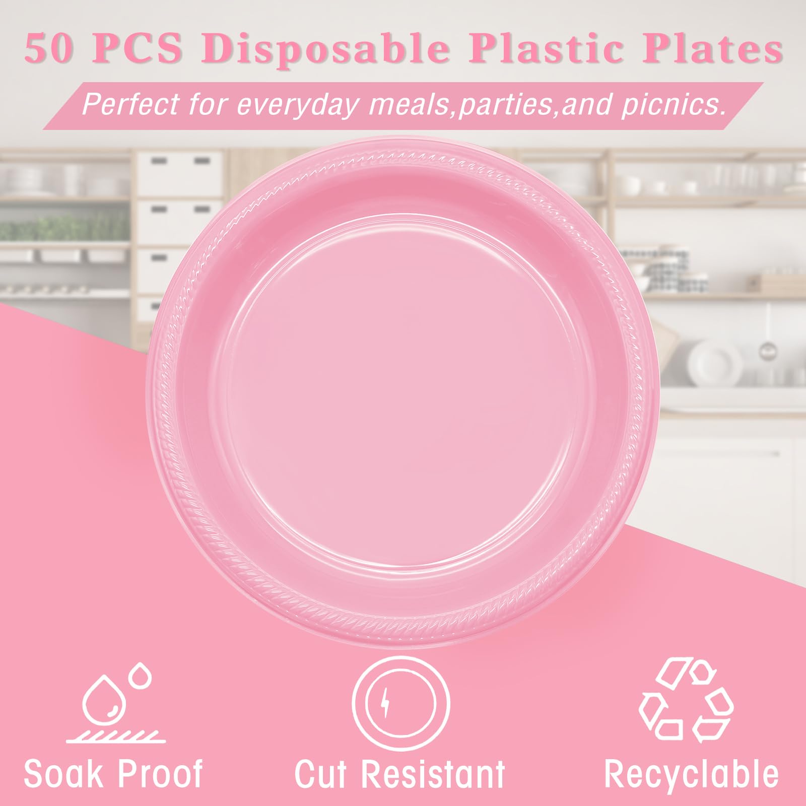 50 Pcs Black Plastic Plates, 10 Inch Black Plates, Black Party Plates Disposable for Birthday Weddings Fathers Day World Cup